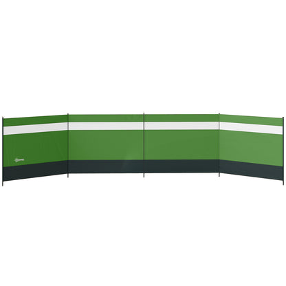 Outsunny Camping Windbreaker with Clear Windows, Carry Bag and Steel Poles, for Beach Caravan Campervan, 725 x 140cm, Army Green