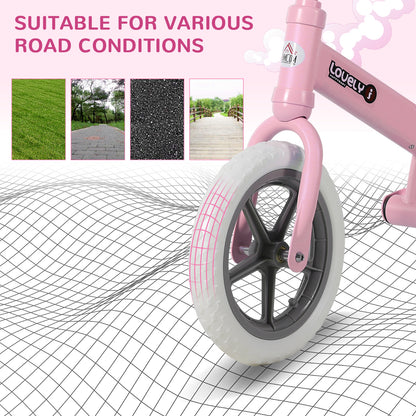 HOMCOM 12" Kids Balance Bike No Pedal Bicycle EVA Tyre Adjustable Seat Toddler Training Bike W/ Shock Absorber 2 - 5 Years Gift for Boys Girls Pink