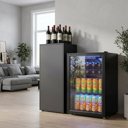 HOMCOM 70L Drinks Fridge, 70 Can Under Counter Freestanding Beer Fridge with LED Light