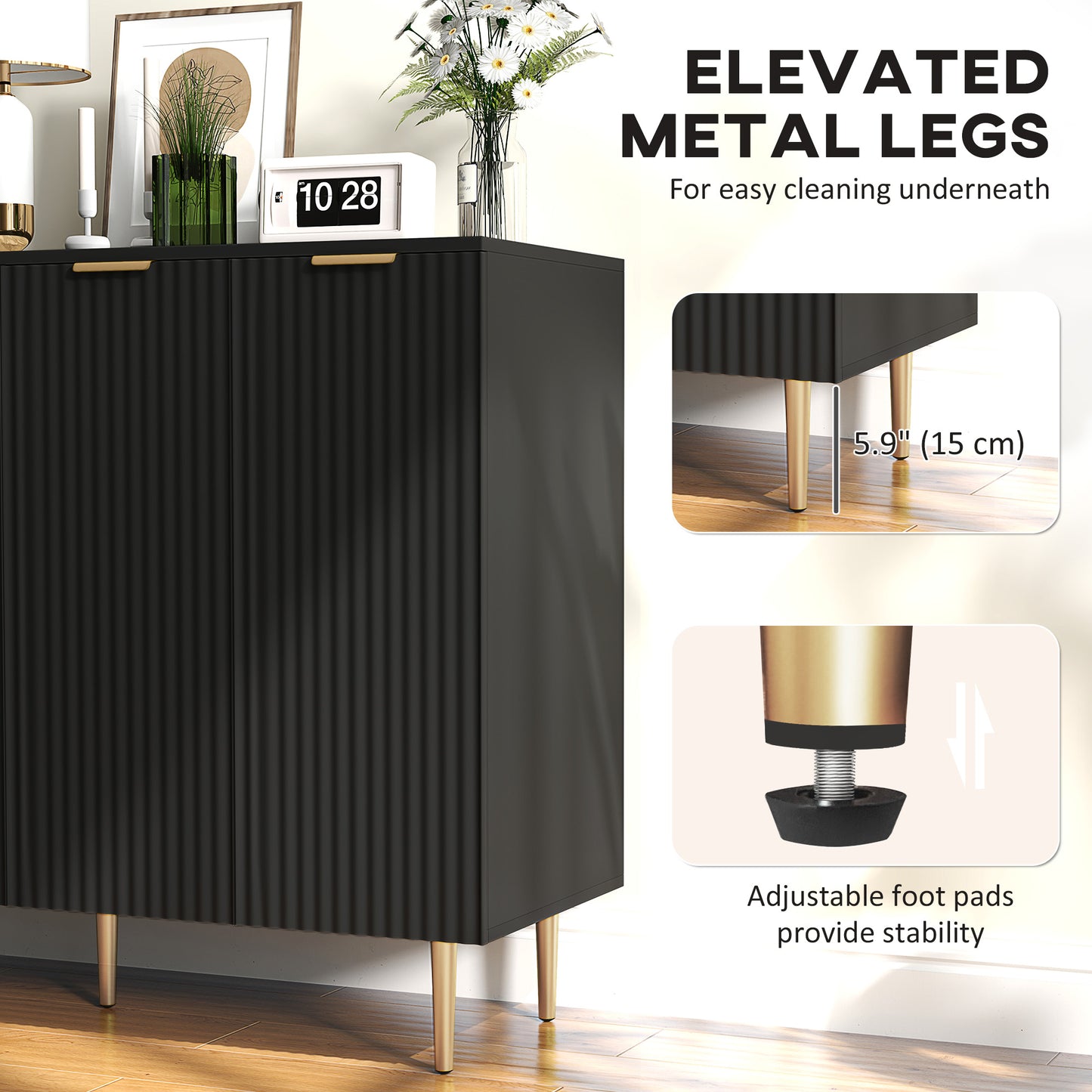 HOMCOM Sideboard Buffet Cabinet, Modern Kitchen Storage Cabinet with 4 Doors and Adjustable Shelves Black--ChewyGames-ChewyGames