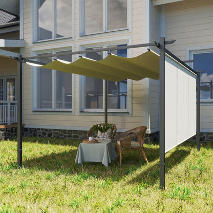 Outsunny 3 x 4m Metal Pergola with Retractable Roof and Roller Shade, Free Standing Gazebo Canopy Pergola Kit, UPF30+ Outdoor Sun Shelter, Beige