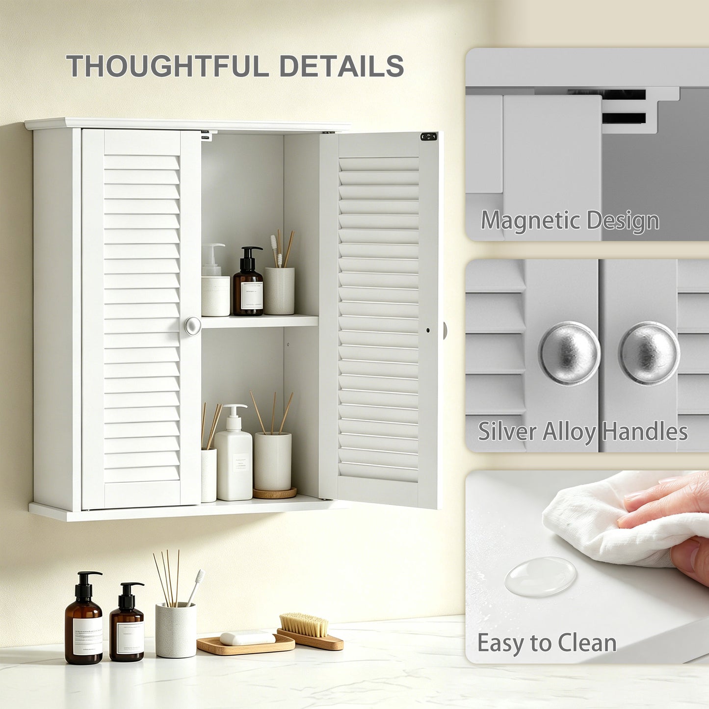 HOMCOM Bathroom Cabinet, Bathroom Wall Cabinet with Louvered Doors and Adjustable Shelf Storage for Kitchen, White