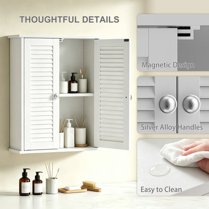 HOMCOM Bathroom Cabinet, Bathroom Wall Cabinet with Louvered Doors and Adjustable Shelf Storage for Kitchen, White