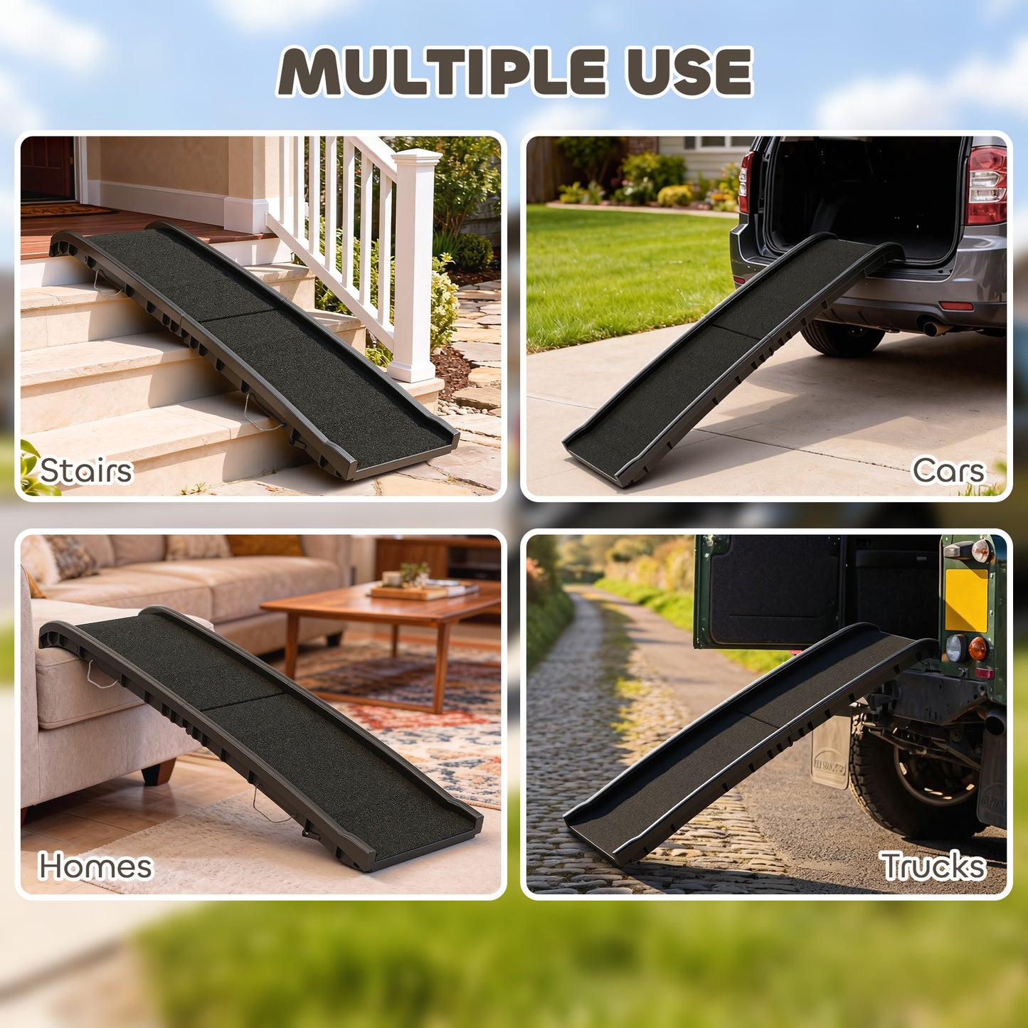 PawHut Foldable Dog Ramp with Frosted Anti-slip Surface, Portable & Lightweight, for Cars, Home, 155 x 38.5 x 15.5 cm