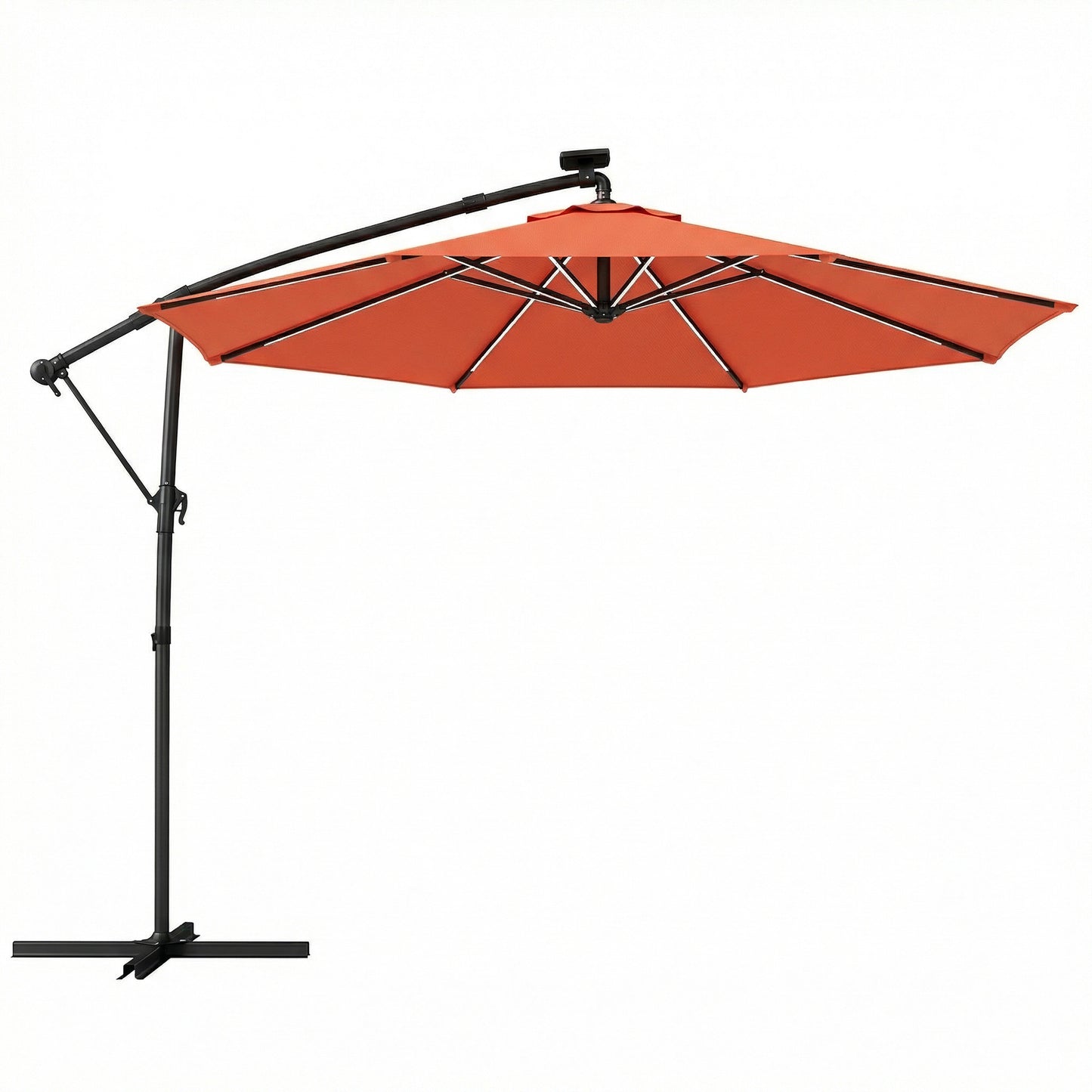 Outsunny 3 m Garden Cantilever Parasol with LED Solar Light, Round Overhanging Umbrella with 360° Rotation, Cover, Orange