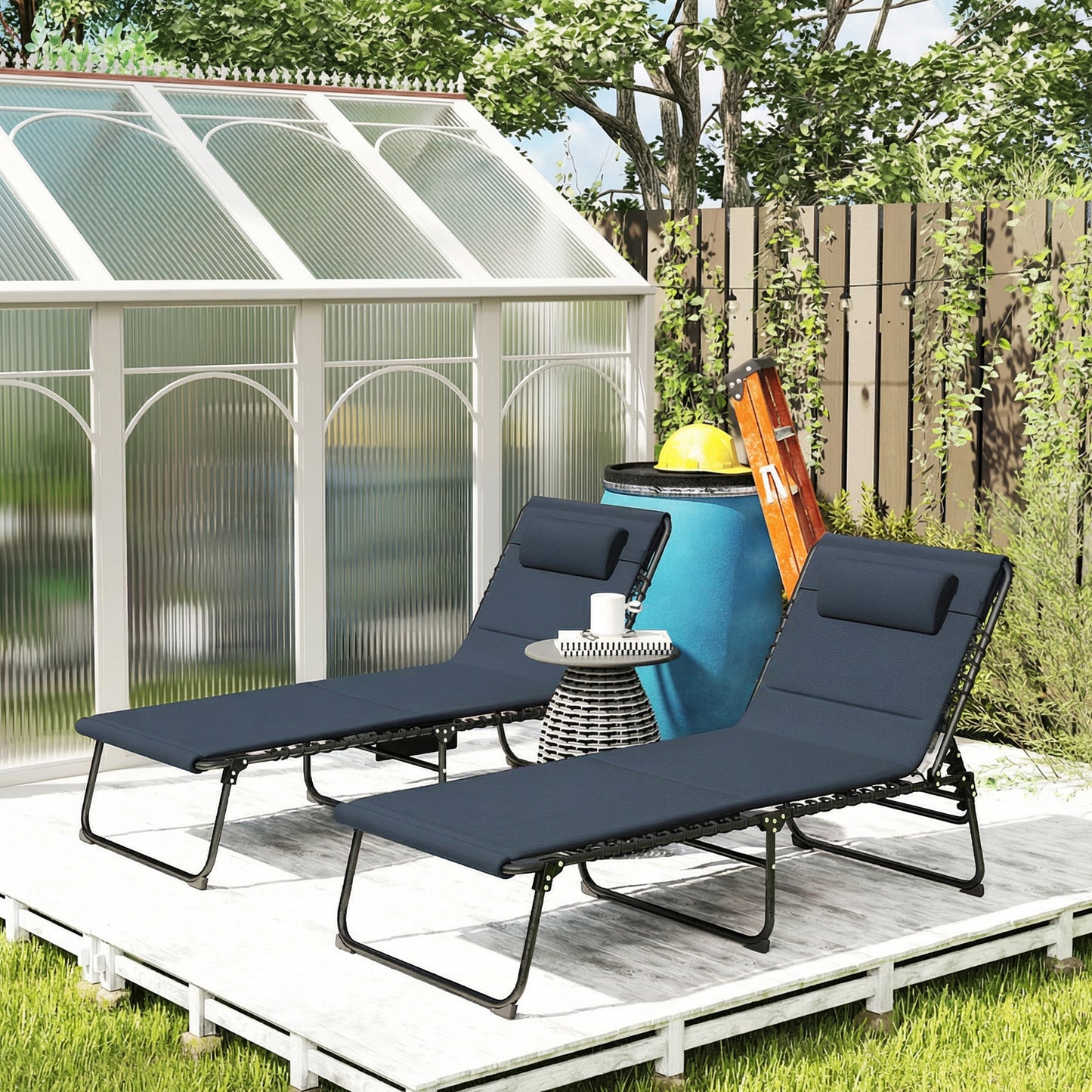 Outsunny Set of Two Reclining Sun Loungers - Dark Blue