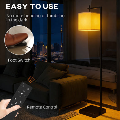 HOMCOM Floor Lamp for Living Room, 66" Modern Tall Standing Lamp with Adjustable Colour Temperatures & 10 Brightness Levels, Remote Control and Foot Switch for Bedroom Office, 9W LED Bulb Included