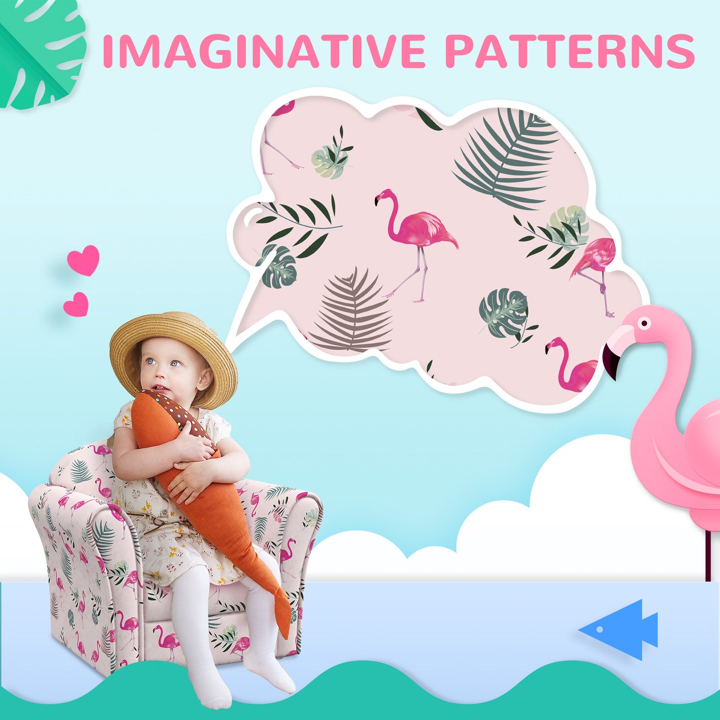 AIYAPLAY Kids Armchair with Flamingo Design, Wooden Frame, for Bedroom, Playroom, Kids Room - Pink--ChewyGames-ChewyGames