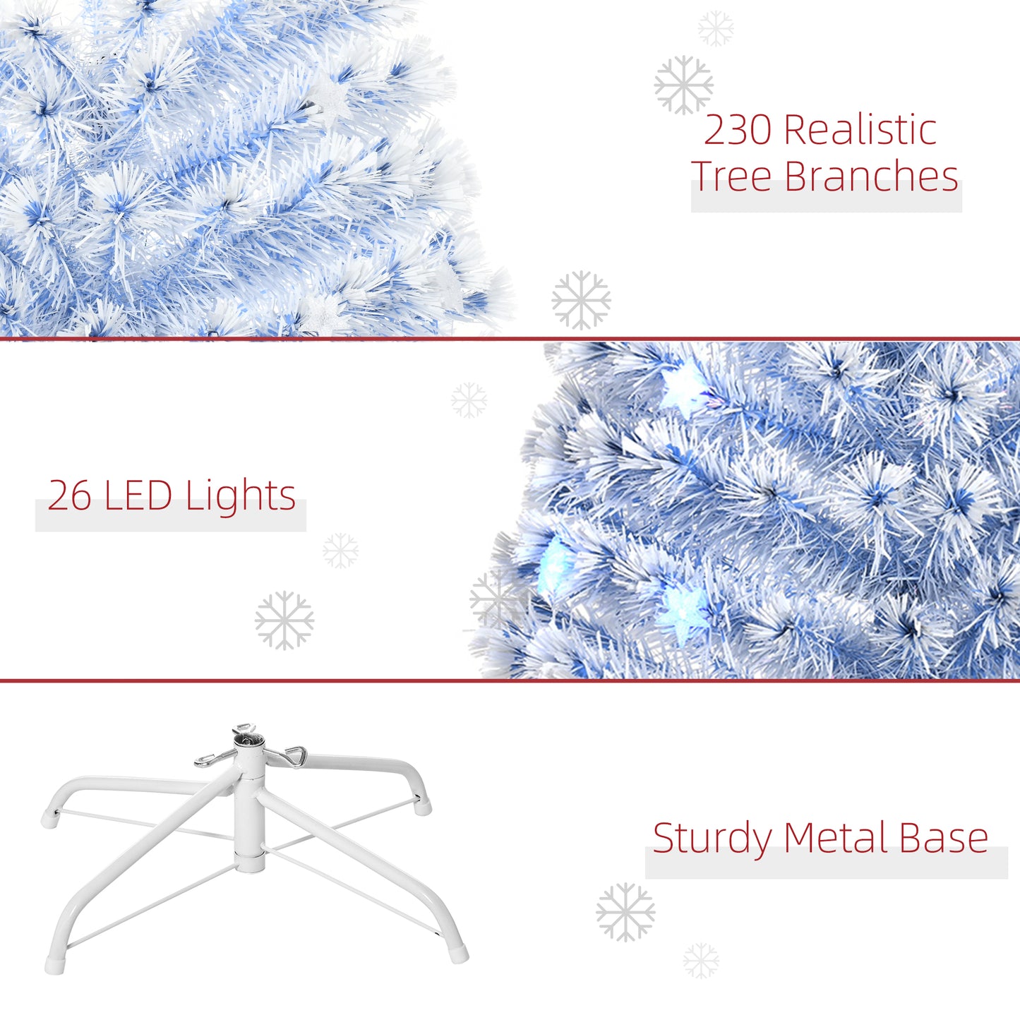 HOMCOM 6FT Artificial Fibre Optic Christmas Tree Seasonal Decoration w/ LED Lights Pre-Lit Easy Store White Blue-Artificial Trees-ChewyGames-ChewyGames