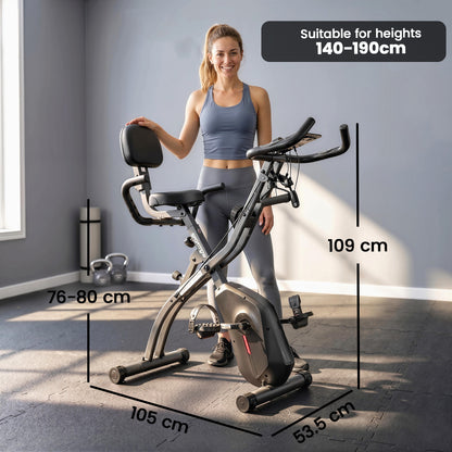 SPORTNOW 4-In-1 Folding Exercise Bike with Resistance Bands, Bluetooth App, 8-Level Magnetic Resistance, LCD Display, Black