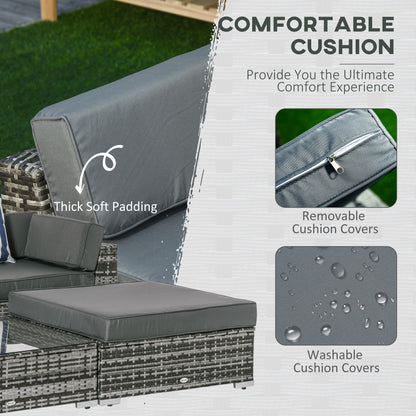 Outsunny 6 PC Rattan Sofa Coffee Table Set Sectional Wicker Weave Furniture for Garden Outdoor Conservatory w/ Pillow Cushion Grey--ChewyGames-ChewyGames