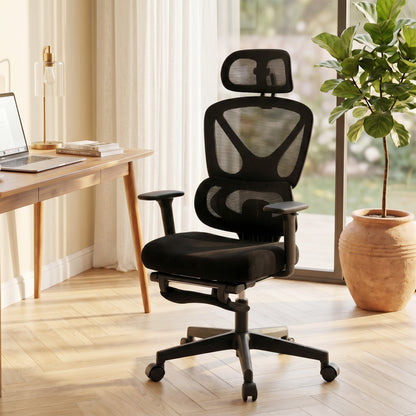 HOMCOM Mesh Desk Chair with 3D Armrests, Ergonomic Office Chair with Rotatable Headrest, Black