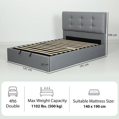 HOMCOM 4ft6 Double Ottoman Bed with Gas Lift Storage - Grey