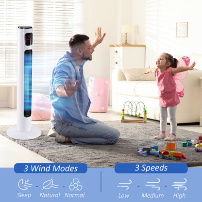 HOMCOM 38'' Freestanding Tower Fan, 3 Speed 3 Mode, 12h Timer, 70 Degree Oscillation, LED Panel, 5M Remote Controller, White--ChewyGames-ChewyGames
