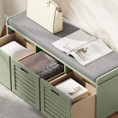 HOMCOM 3-Drawer Shoe Storage Bench with 160kg Capacity & 3 fully pull-out drawers - Green