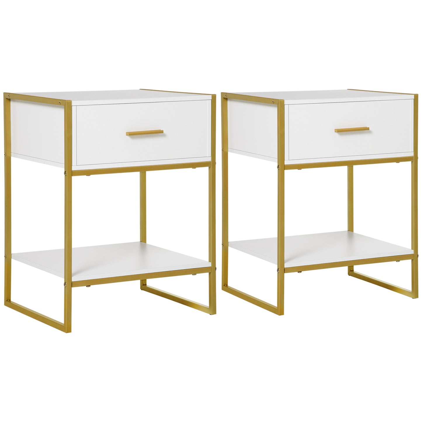 HOMCOM Bedside Table Set of 2, Modern Side Tables with Drawer and Shelf, Nightstands for Bedroom, White--ChewyGames-ChewyGames