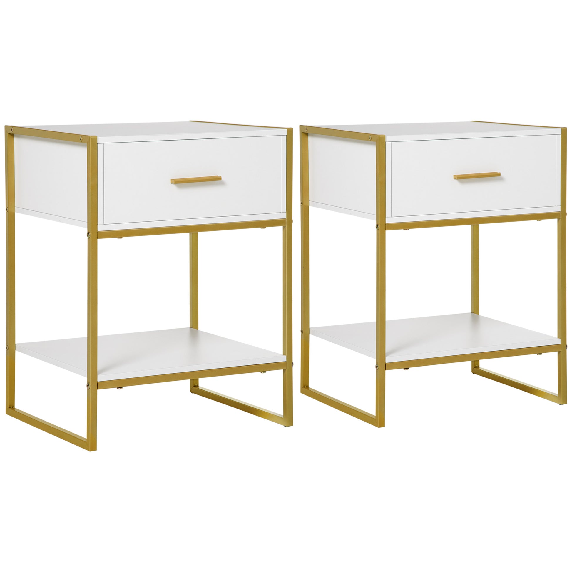 HOMCOM Bedside Table Set of 2, Modern Side Tables with Drawer and Shelf, Nightstands for Bedroom, White--ChewyGames-ChewyGames