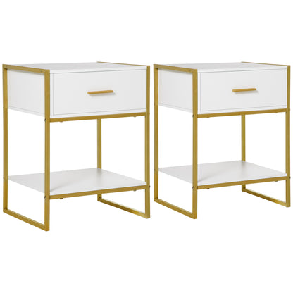HOMCOM Bedside Table Set of 2, Modern Side Tables with Drawer and Shelf, Nightstands for Bedroom, White--ChewyGames-ChewyGames