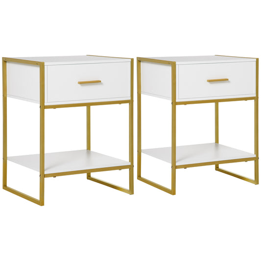 HOMCOM Bedside Table Set of 2, Modern Side Tables with Drawer and Shelf, Nightstands for Bedroom, White--ChewyGames-ChewyGames