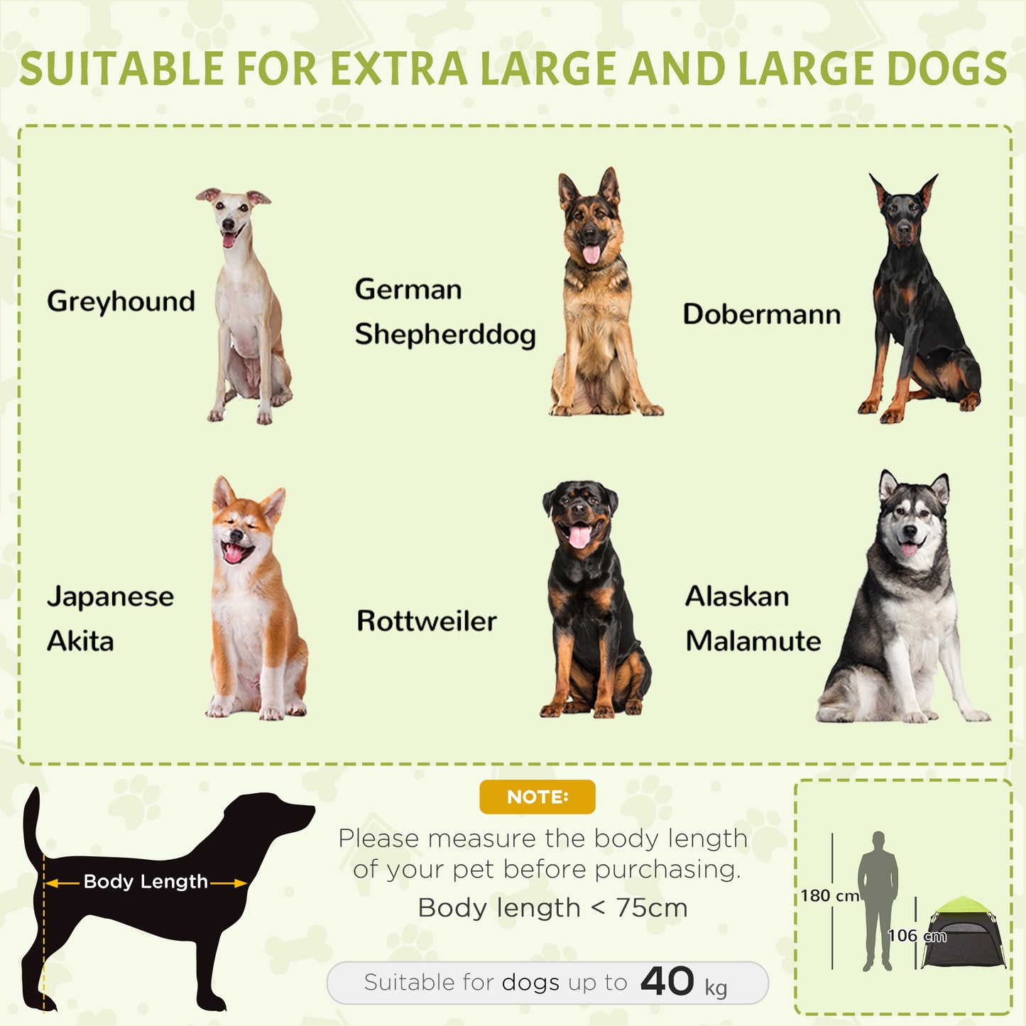 PawHut Foldable Dog Cat Tent with Water-Resistant Oxford, Carry Bag for Extra Large Dog, Green