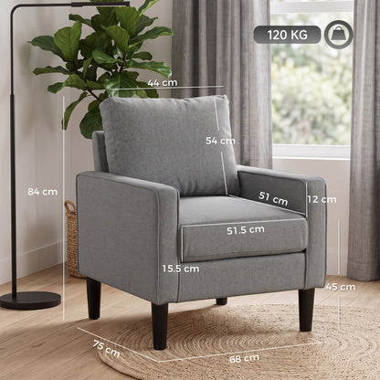 HOMCOM Accent Chair, Removable Pillow Linen Armchair with Comfy Spring Cushion for Living Room, Bedroom, Study, Dark Grey