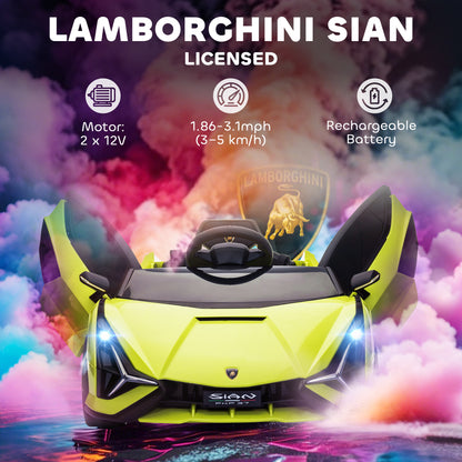 HOMCOM Lamborghini Sian Licensed 12V Electric Car for Kids 2 Motors Toy Car with Remote Control Music Lights MP3 for 3-5 Years Green