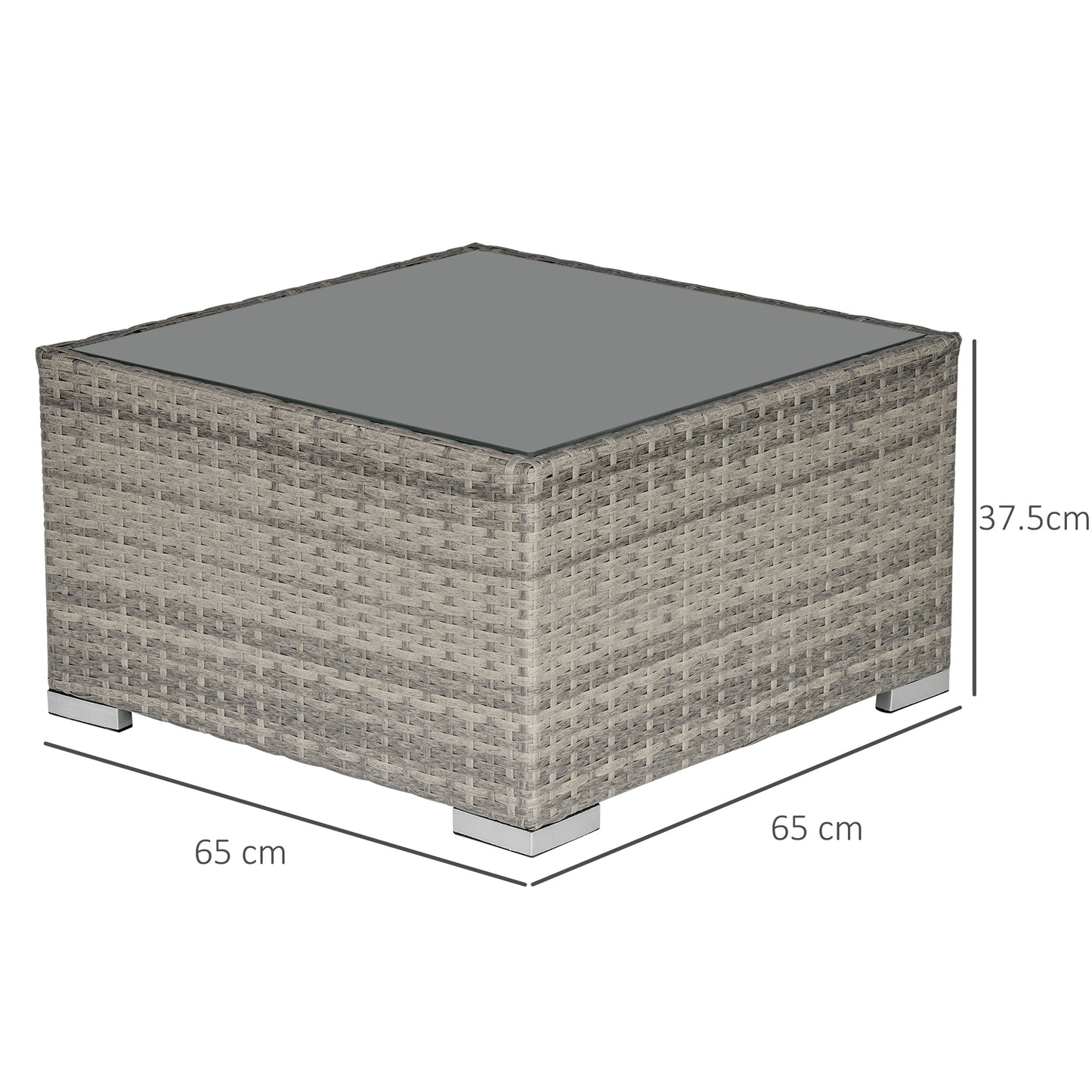 Outsunny Square PE Wicker Rattan Table, with Glass Top - Light Grey