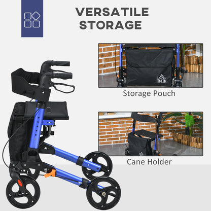 HOMCOM Portable Rollator Walker with 6 Adjustable Height and Dual Brakes for travel and Dailt Use, Blue