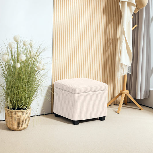 HOMCOM Storage Ottoman Bench, Corduroy Storage Chest Box with Wooden Legs, 40cm Bed End Bench for Living Room, Bedroom, Entryway, Beige