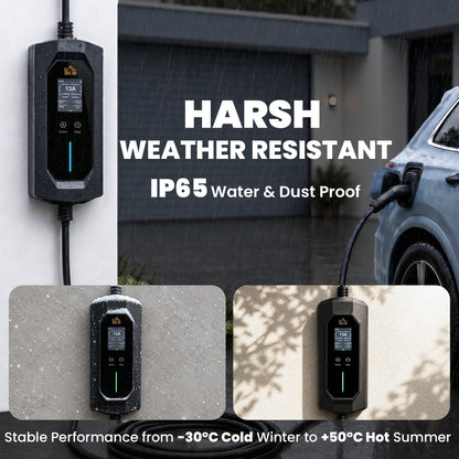 HOMCOM EV Charger Type 2 to 3 Pin Plug, 10 m, 2.8 kW, 6-13 A, Electric Car Charger Type 2 Charging Cable w/ 1-12 h Time Delay