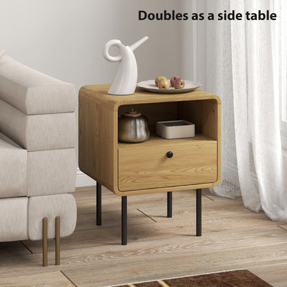 HOMCOM Bedside Table with Drawer and Open Shelf - Oak