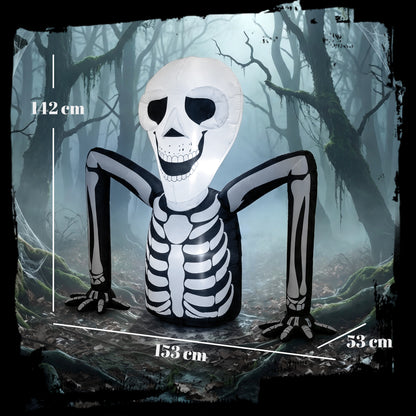 Outsunny Inflatable Ground Crawling Skeleton, Scary Halloween Decoration with Built-in LED Lights for Indoor Outdoor Decor