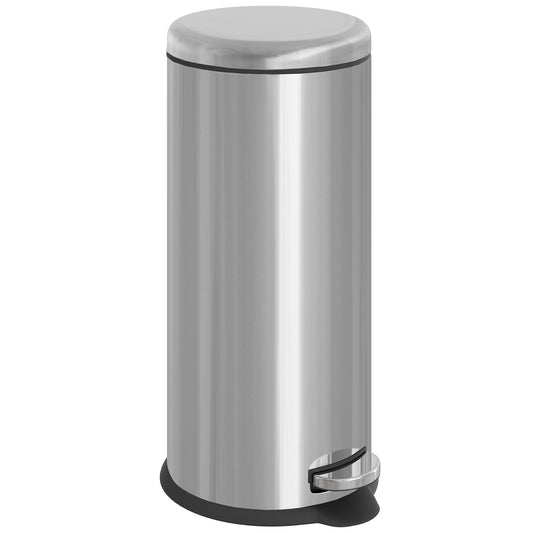 HOMCOM Foot Pedal Bin Stainless Steel Metal Waste Rubbish Lid Kitchen Garbage 30L Silver