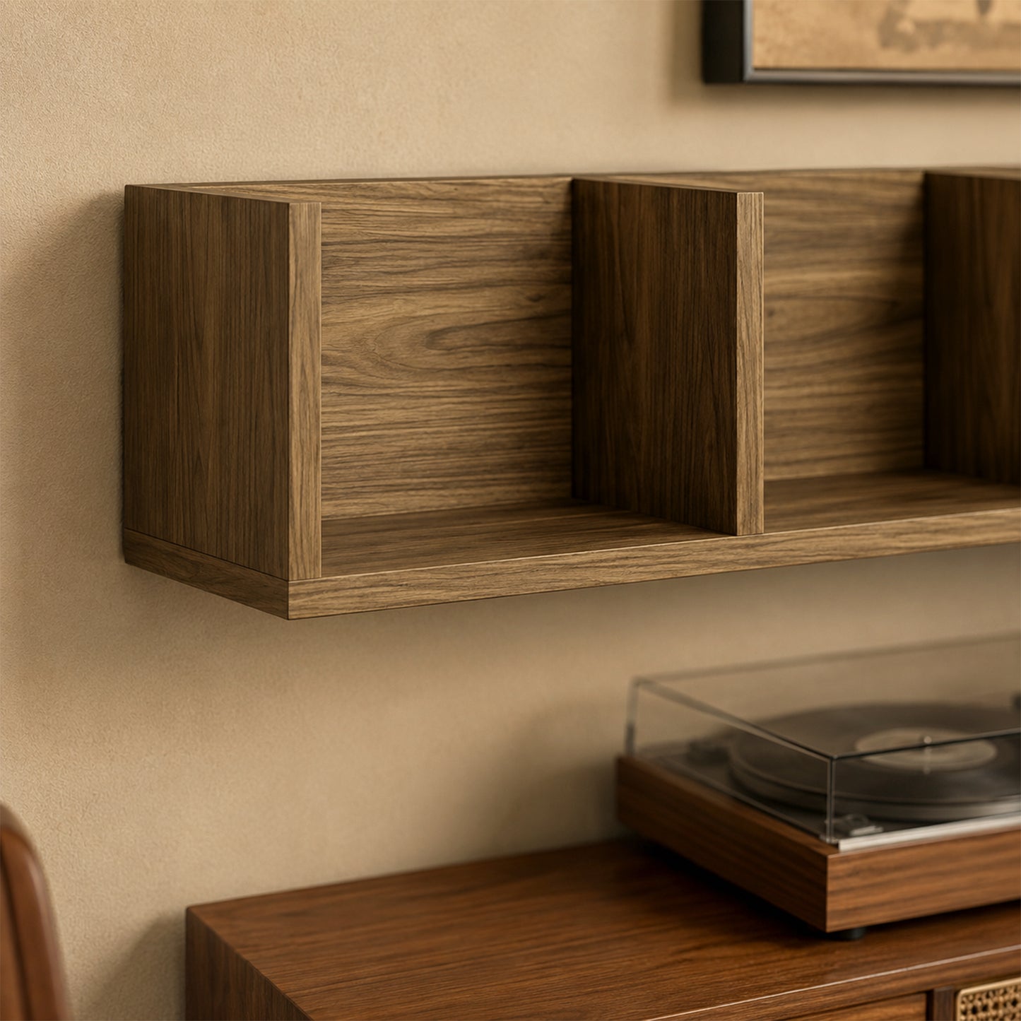 HOMCOM Wall Mount 84 CD / 56 DVD/Blu-ray/ Media Storage Rack 4 Cubes Wooden Shelf Organizer Unit Bookcase Display, Walnut