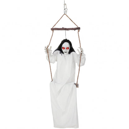 HOMCOM 170cm Animated Hanging Swing Ghost Halloween Decoration, Sound Touch Activated Ghost Halloween Animatronic