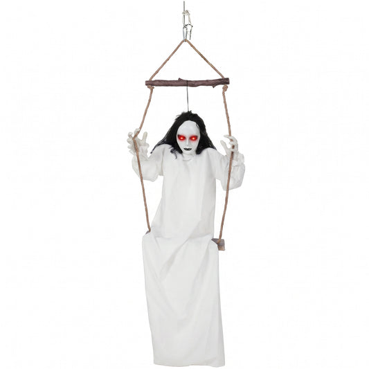 HOMCOM 170cm Animated Hanging Swing Ghost Halloween Decoration, Sound Touch Activated Ghost Halloween Animatronic