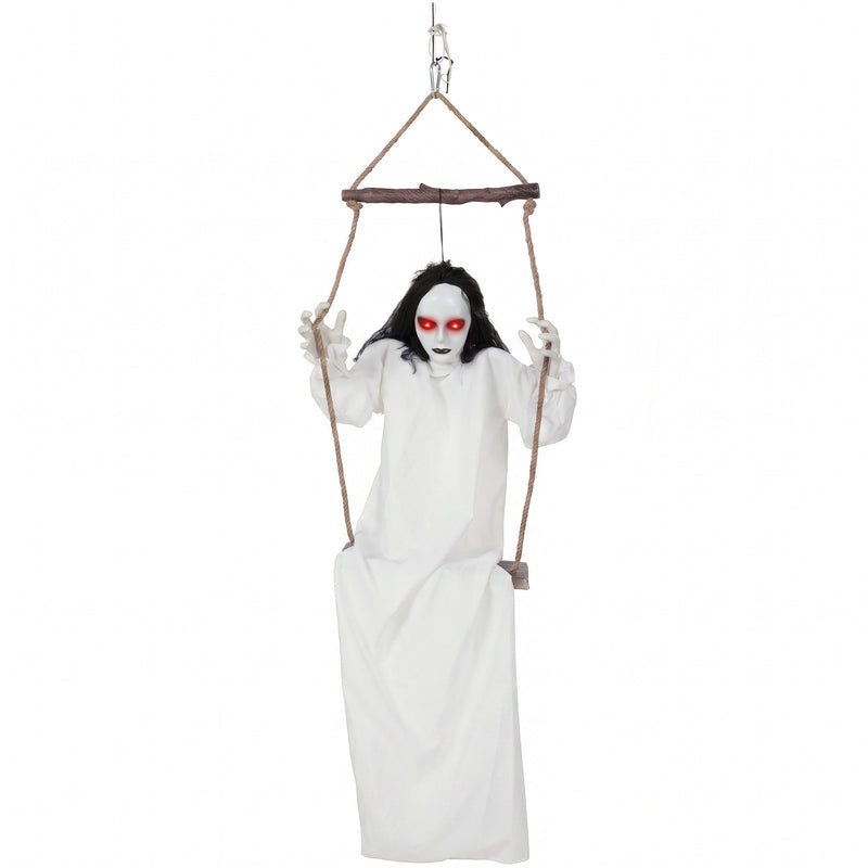 HOMCOM 170cm Animated Hanging Swing Ghost Halloween Decoration, Sound Touch Activated Ghost Halloween Animatronic