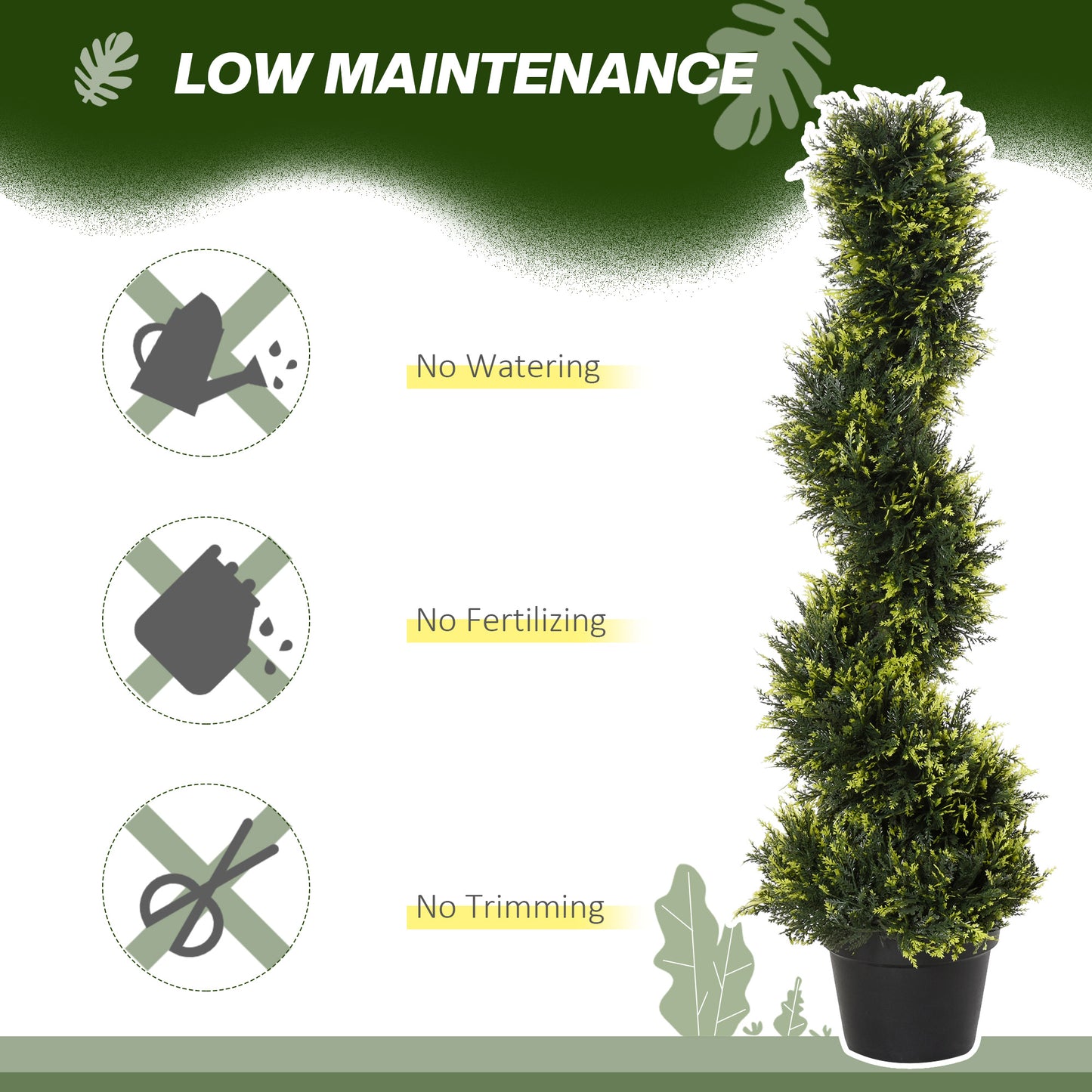 Outsunny 90cm/3FT Artificial Trees, Spiral Topiary Trees w/ Pot Set Of 2, Fake Indoor Greenery Plant Home Office Garden Decor Green