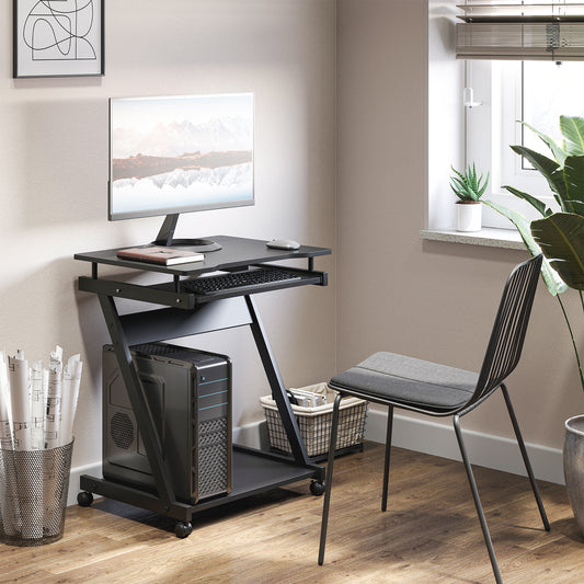 HOMCOM Movable Computer Desk with 4 Moving Wheels and Keyboard Tray Black