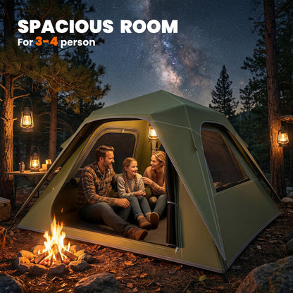 Outsunny Pop Up Tent 3000mm Waterproof Camping Tents with Mesh Windows 2-3 People Green