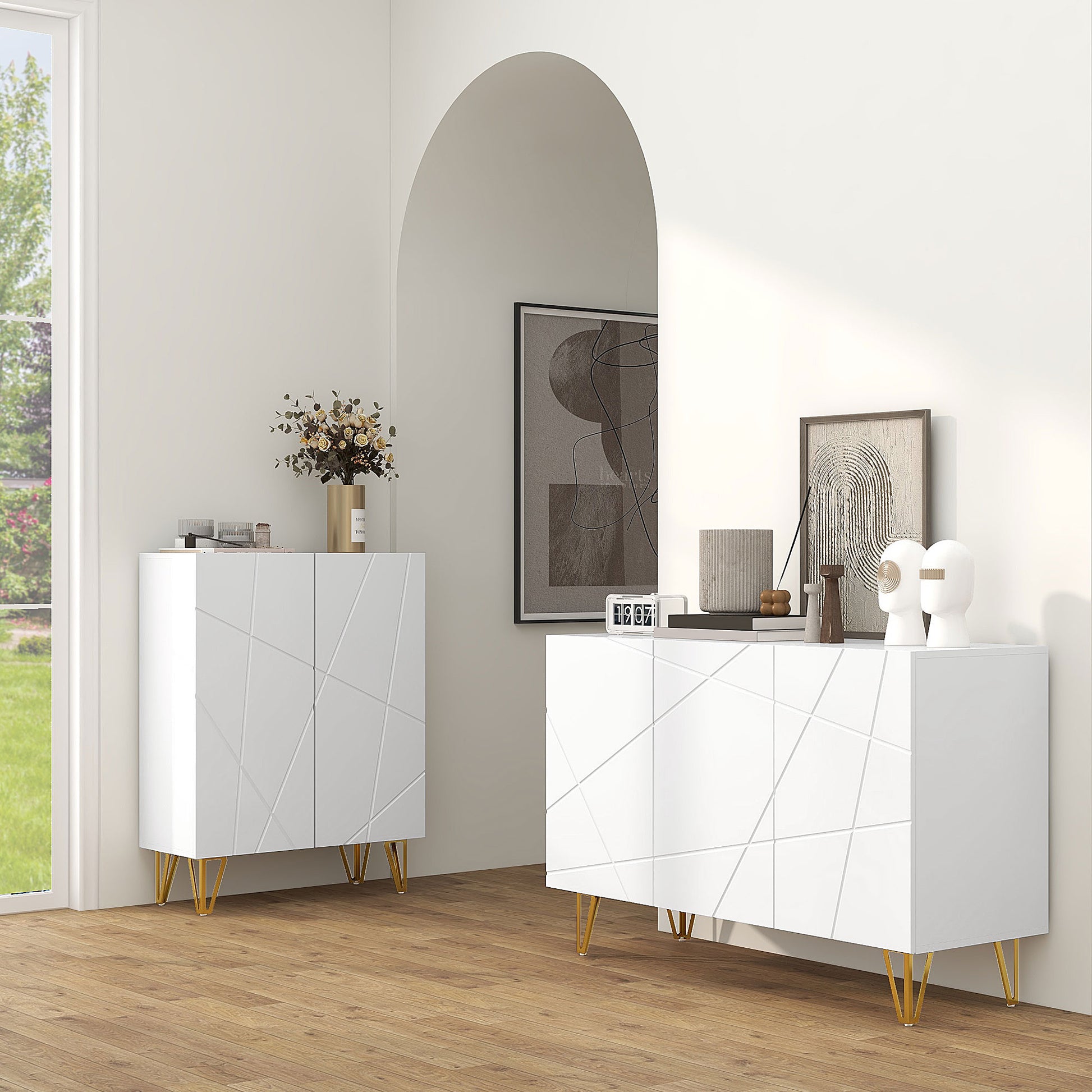 HOMCOM Modern Luxe High Gloss Sideboard, with Hairpin Legs - White-Sideboards-ChewyGames-ChewyGames