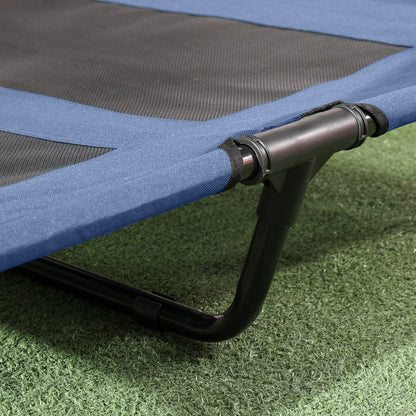 PawHut Outdoor Dog Bed with Removable Canopy, Portable Raised Dog Bed for Camping, Garden & Beach, Water-Resistant UV-Protection Mesh Pet Cot Sun Lounger, for Large Pets, 92 x 76 x 90 cm, Dark Blue