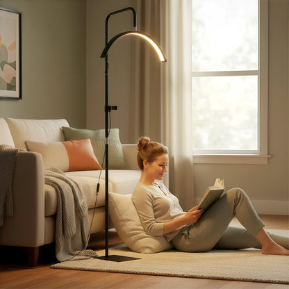 HOMCOM Half Moon Lash Light, Beauty Floor Lamp with 350° Rotatable Head, 7 Colour Temperature and Phone Holder, Dimmable Standing Lamp for Eyelash Extension, Tattoo, Nails, Skincare, Black