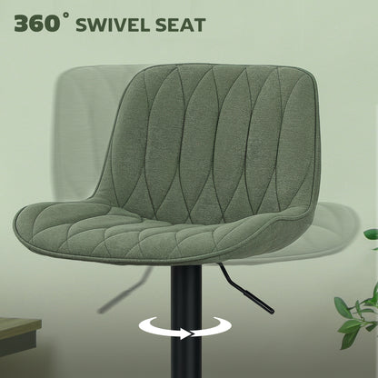 HOMCOM Breakfast Bar Stools Set of 2 Linen upholstery 60-80cm Adjustable Height - Green