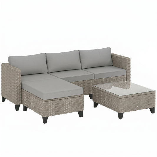 Outsunny 5-Piece Rattan Patio Furniture Set with Corner Sofa, Footstools, Coffee Table, for Poolside, Brown