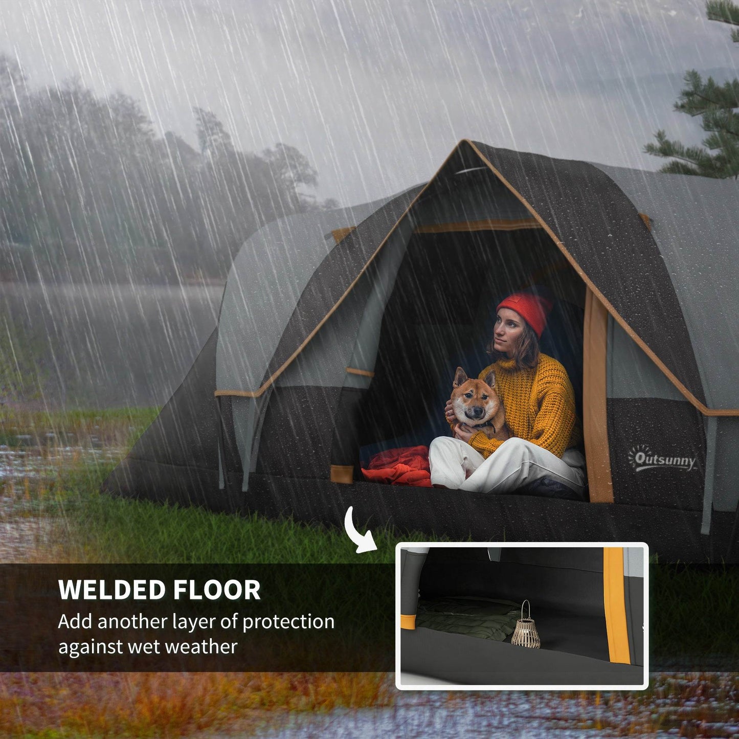 Outsunny 5-6 Man Dome Camping Tent - Light Grey and Black