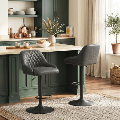 HOMCOM Bar Stools Adjustable Swivel Kitchen Chairs with Backrest Set of 2 for Kitchen Island Dark Grey