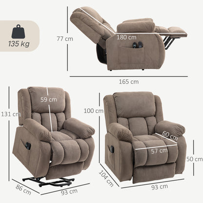 HOMCOM Riser Recliner Armchair with 8 Vibration Massage and Lumbar Heater, Wide Seat, USB Port, Light Brown