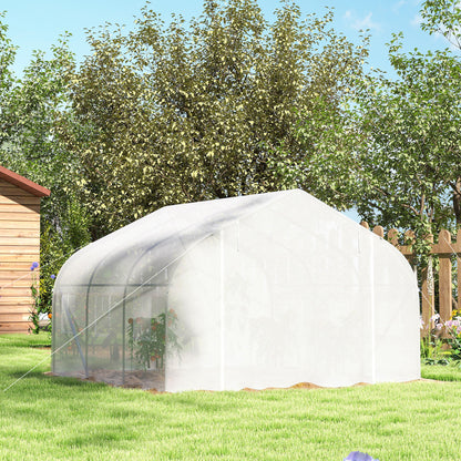 Outsunny Walk-In Polytunnel Greenhouse Warm House Garden Tunnel Shelter Plant Shed with Door and Windows, Galvanised Steel Frame, 4.5 x 3 x 2m, White