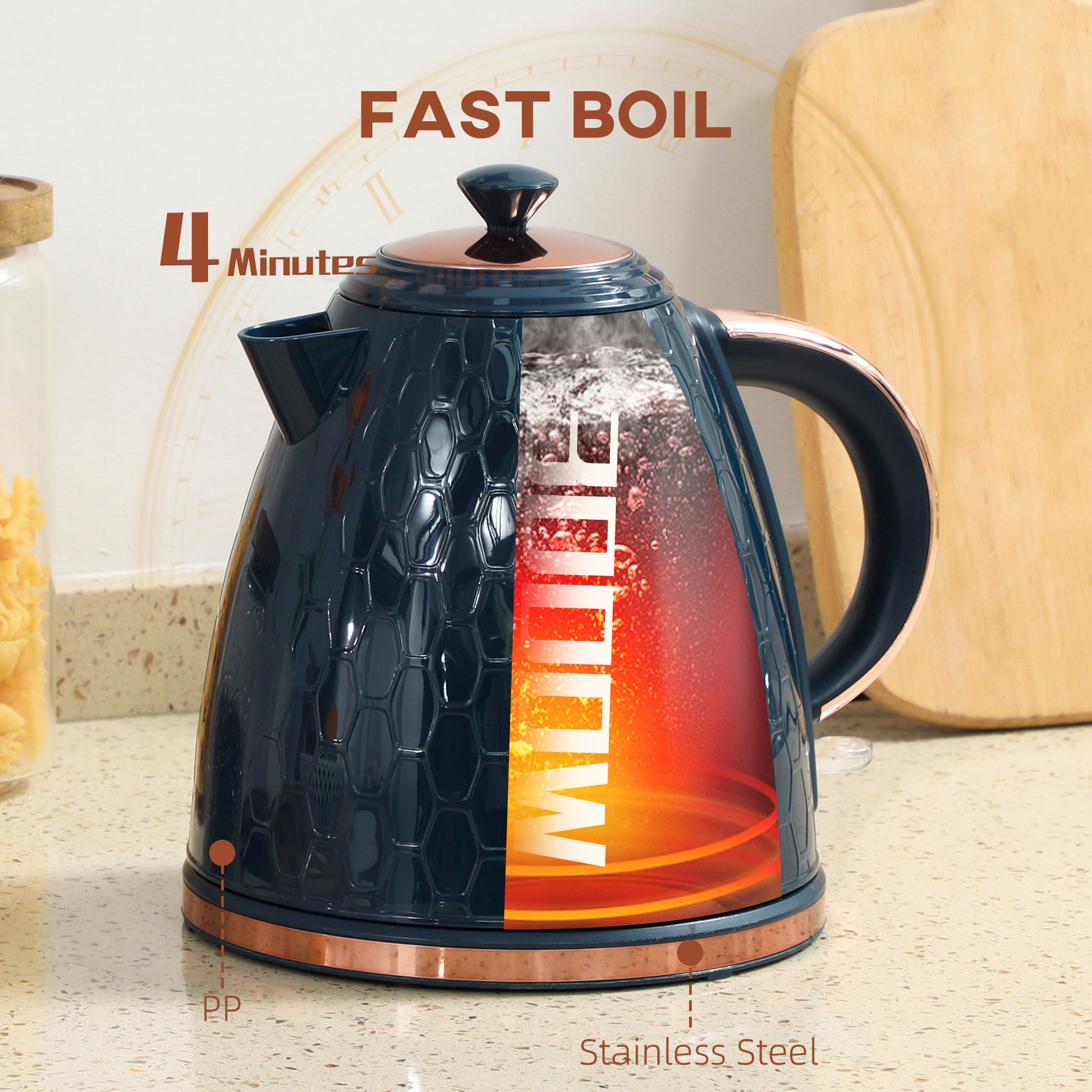 HOMCOM 3000W Rapid Boil Honeycomb Kettle - Dark Blue--ChewyGames-ChewyGames
